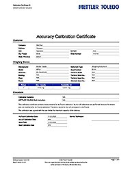 Accuracy Calibration Certificate for TGA