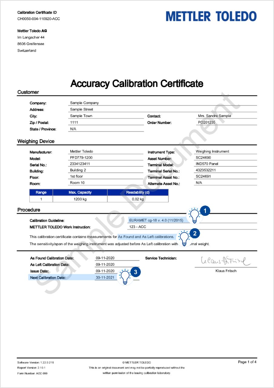 ACC Calibration Certificate Explanation
